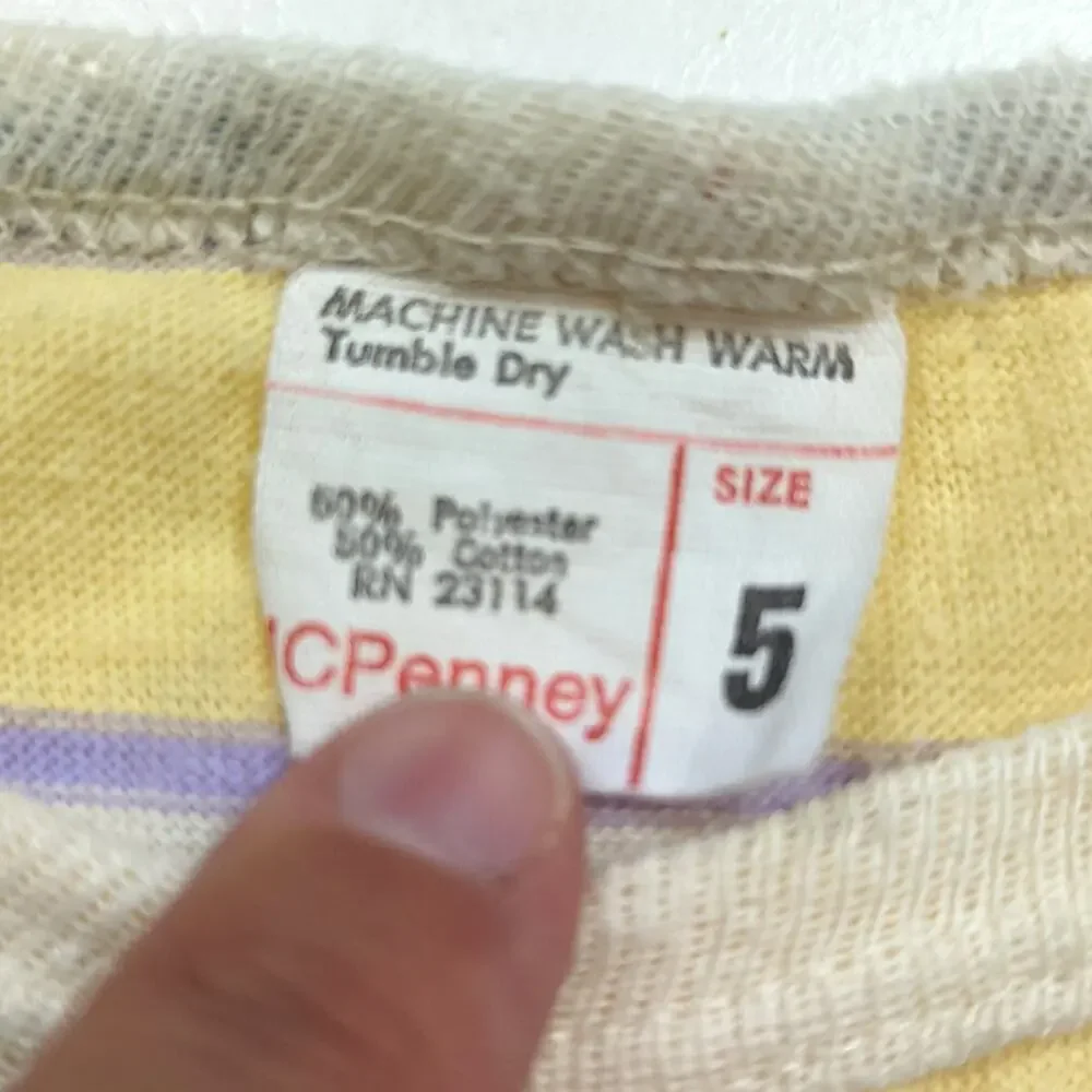 Vintage Jcpenney Shirt Girls Sz 3T Stripe Yellow Sandlot Retro Short Sleeve